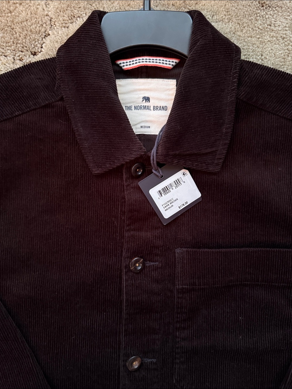 The Normal Brand Men's Dark Brown Corduroy Chore Coat Medium NWT - Picture 2 of 9